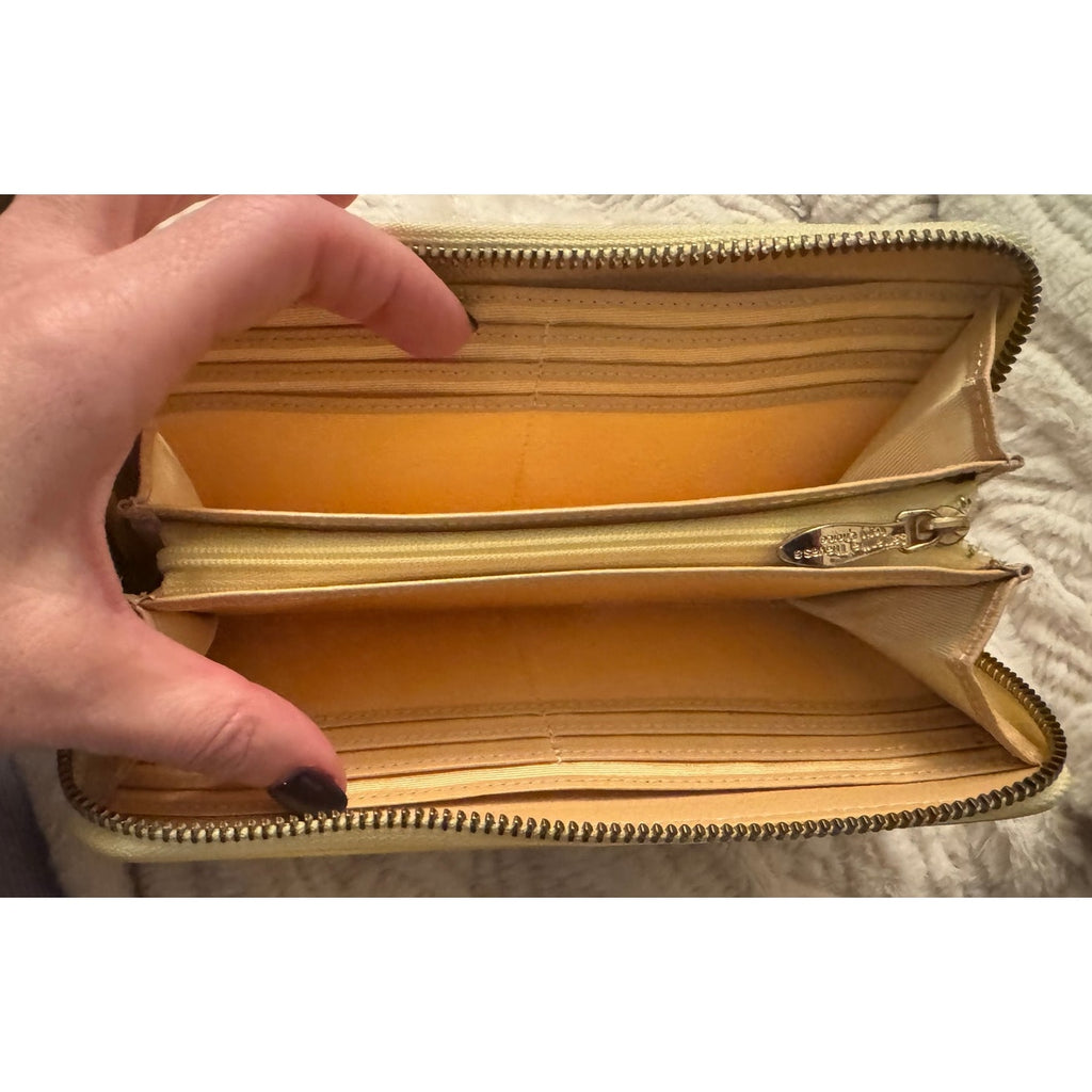 Samantha Thavasa Petit Choice Yellow Cream Rhinestone & Pearl Zipper Long Wallet