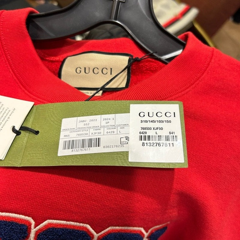 Men's Gucci logo embroidered cotton jersey sweatshirt, size large made in Italy