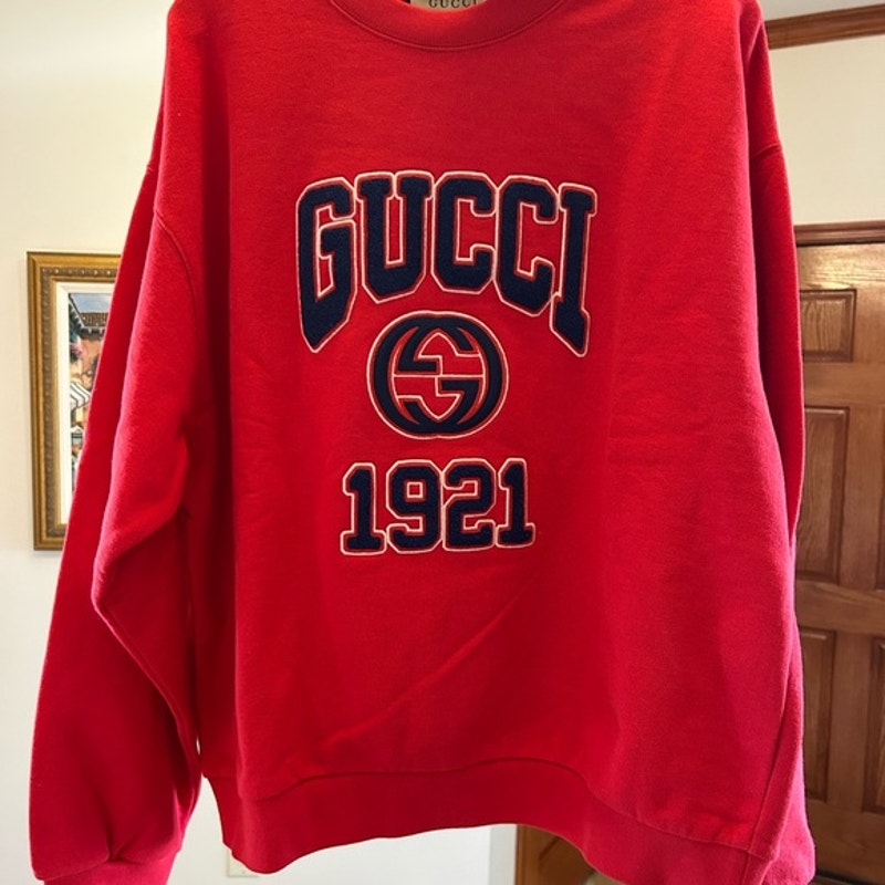 Men's Gucci logo embroidered cotton jersey sweatshirt, size large made in Italy