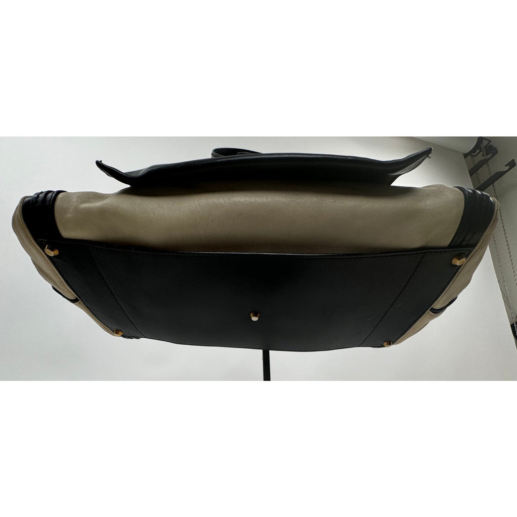 Chloe Black Cream Leather Colorblock Weekender Two Way Bag