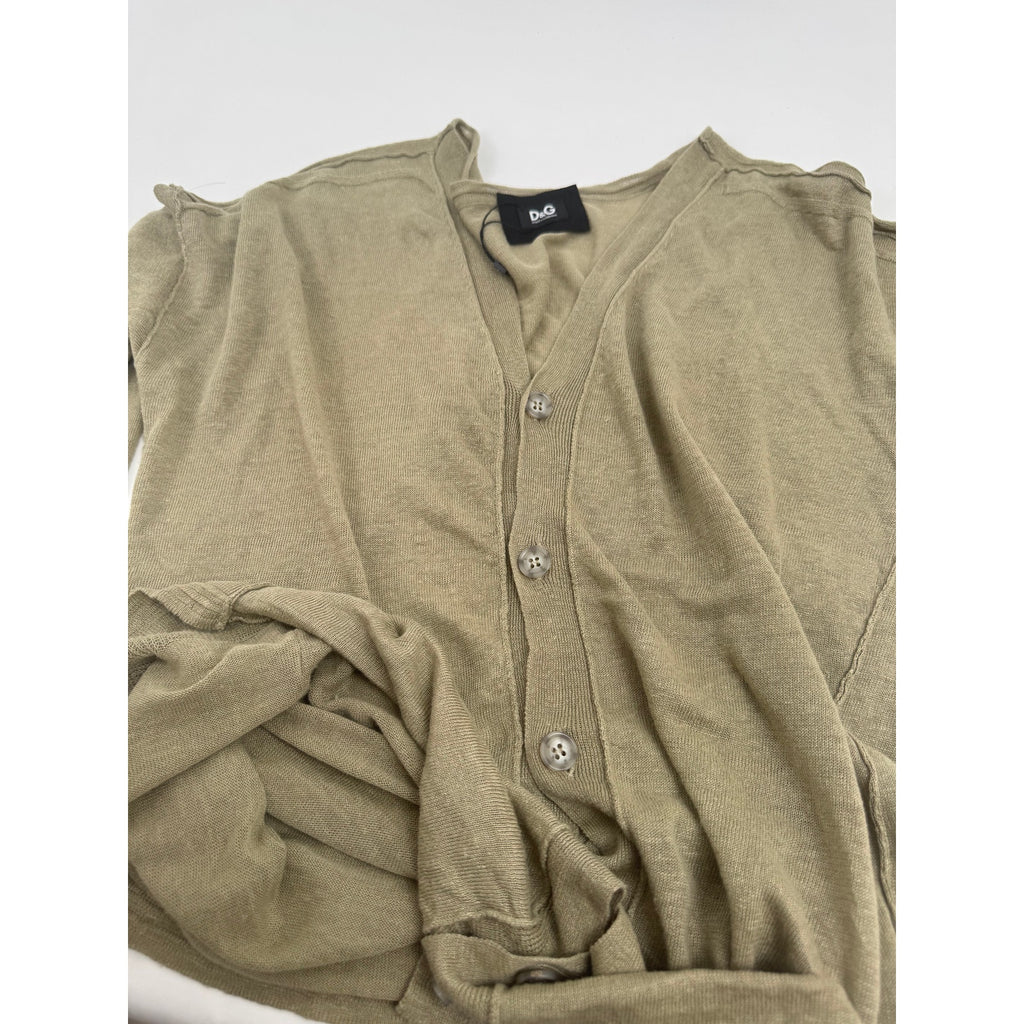 Dolce & Gabbana D&G Beige Tan 100% Linen Button Front Cardigan Size 52