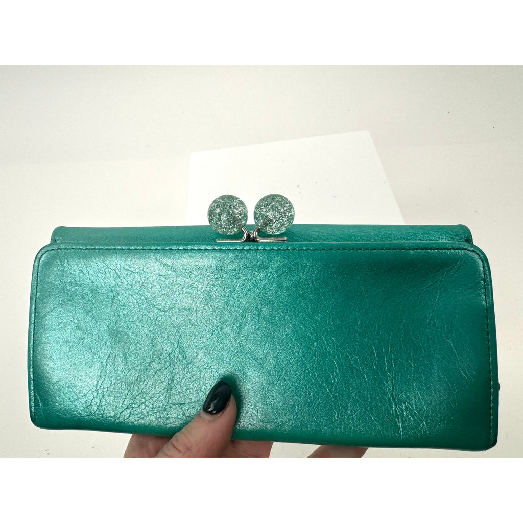 Charles Jorudan Blue Green Leather Kiss Lock Long Snap Wallet
