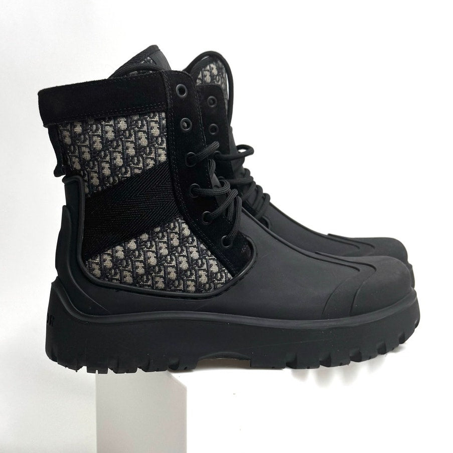 Men's Dior Garden Oblique Black/Beige Lace Up Combat Boots Size 41
