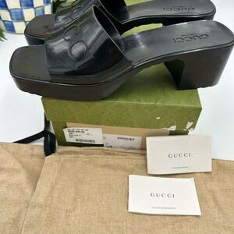 Women’s Gucci, rubber block, low heel slides, size 41 made in Italy
