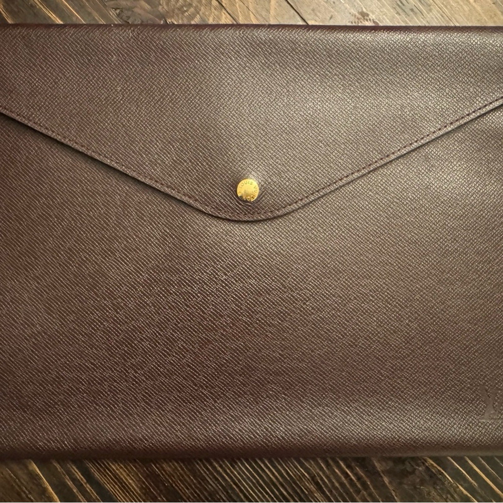 Louis Vuitton Taiga plum brown leather portfolio w/gold front snap or a clutch