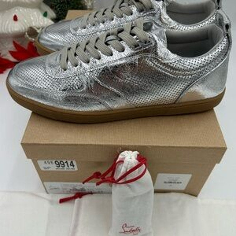 Men's Christian Louboutin tutti rui low top metallic leather sneakers size 43