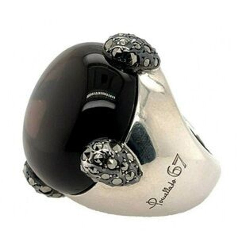 Pomellato 67 smoky quartz/marcasite Sterling silver Griffes ring size 6 Italy