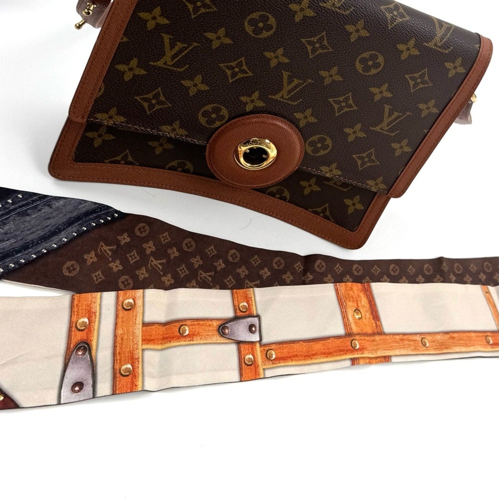 Louis Vuitton Limited Edition Steamer Trunk Silk Bag Handle Wrap Scarf Hair Tie