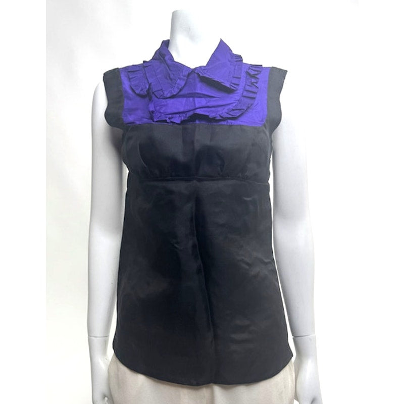 Miu Miu NWOT Black & Purple 100% Silk Ruffle Blouse Size IT 40 / US 4