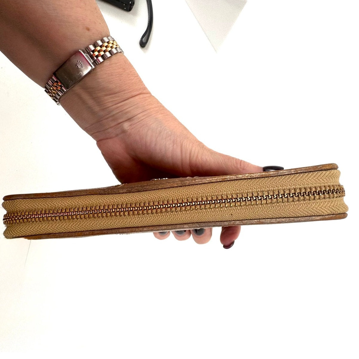 Coach Tan and Brown Zippy Long Accordion Wallet with Gold Finish Hardware