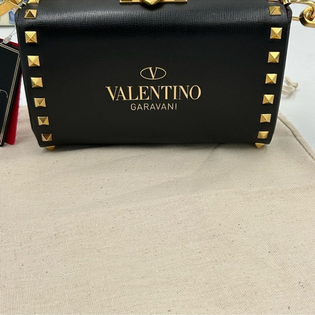 Women's Valentino Garavani gold Rockstud, leather shoulder bag made in Italy