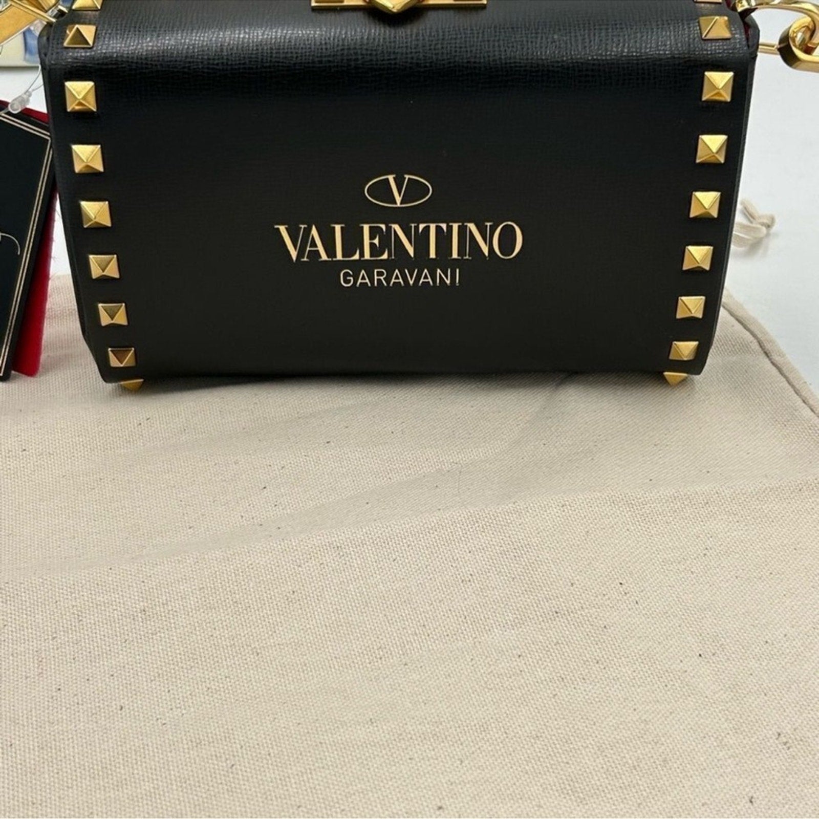 Women's Valentino Garavani gold Rockstud, leather shoulder bag made in Italy