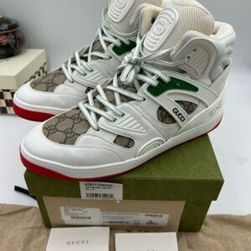 Women's Gucci GG Supreme basket canvas/leather sneakers size 41.5 made in Italy