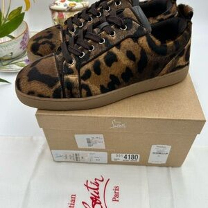 Men's Christian Louboutin leopard affect low top sneakers size 42 made in Italy