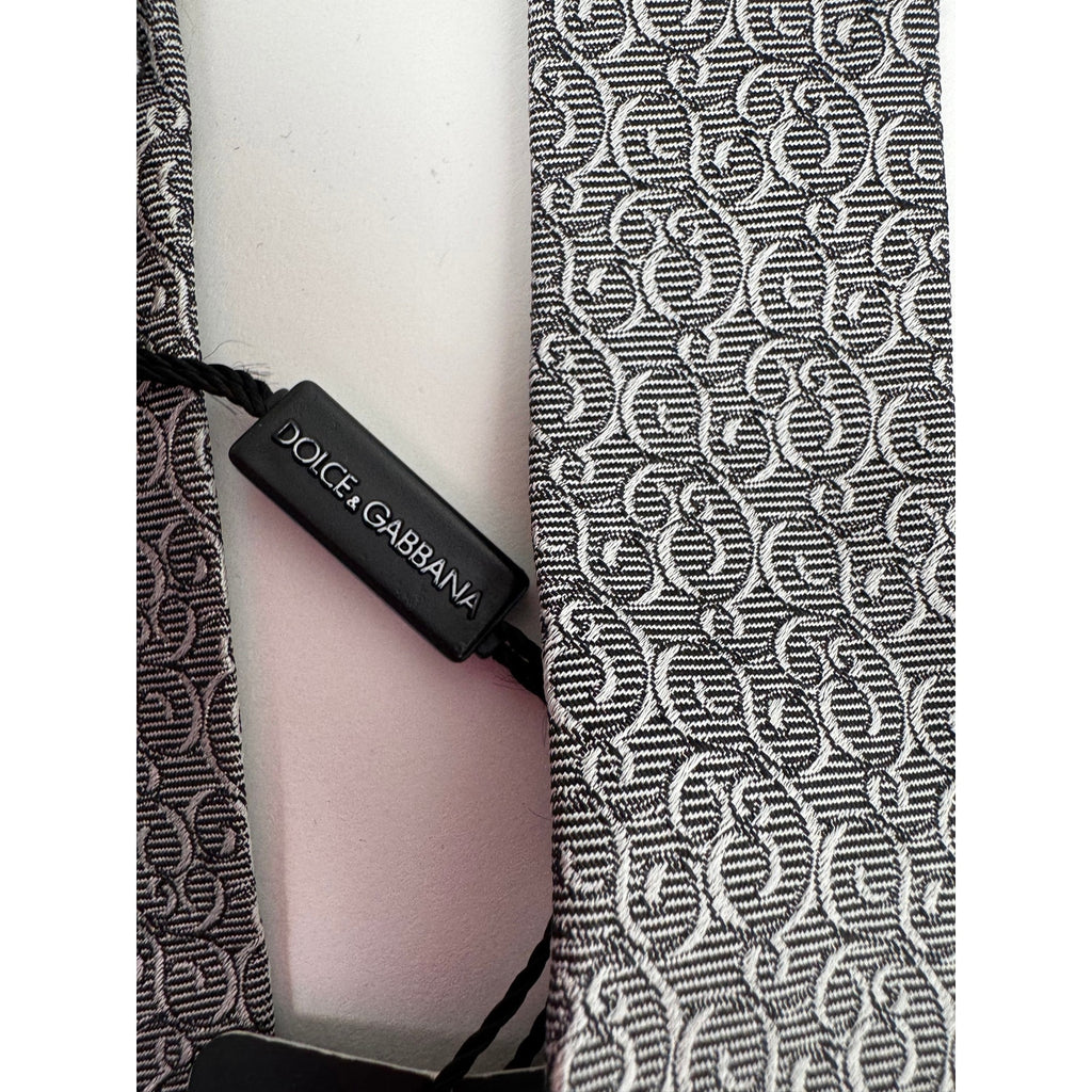 Dolce & Gabbana NWT Men’s Silver Patterned Silk Tie Made in Italy