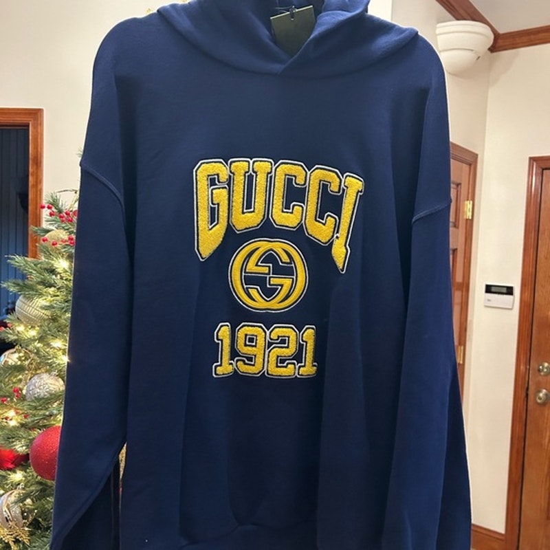 Men's Gucci embroidered logo jersey cotton hoodie, size XXL made in Italy NWT