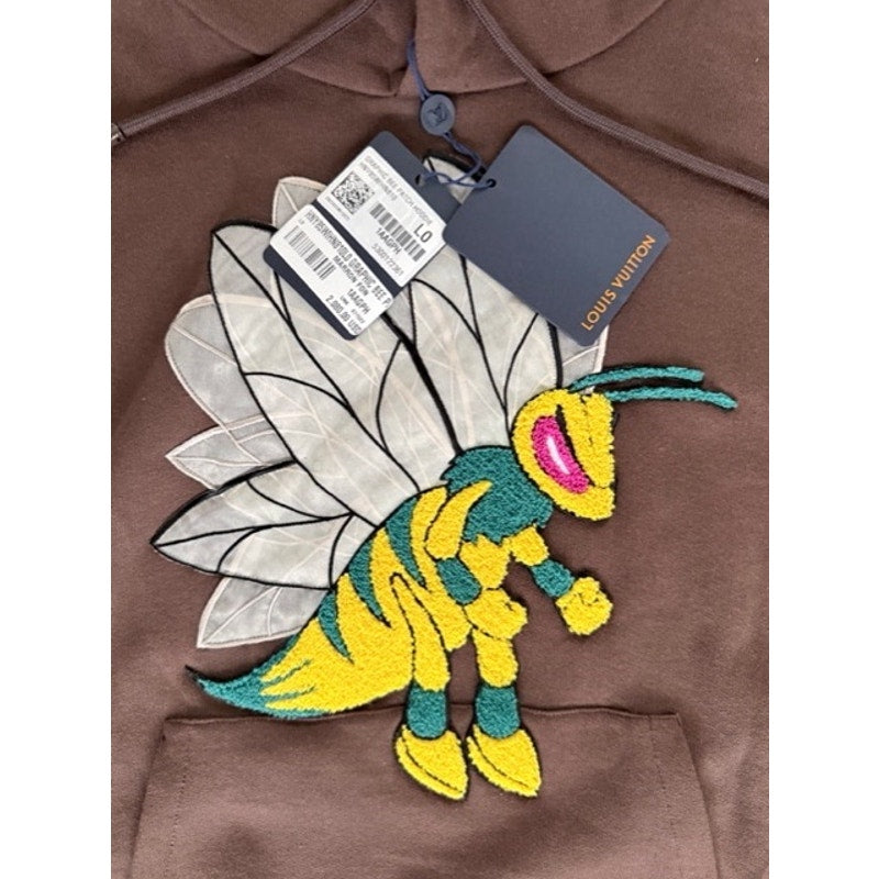 Men’s Louis Vuitton Bumble Bee Flock Patch Hoodie – Chocolate Brown Size L – NWT