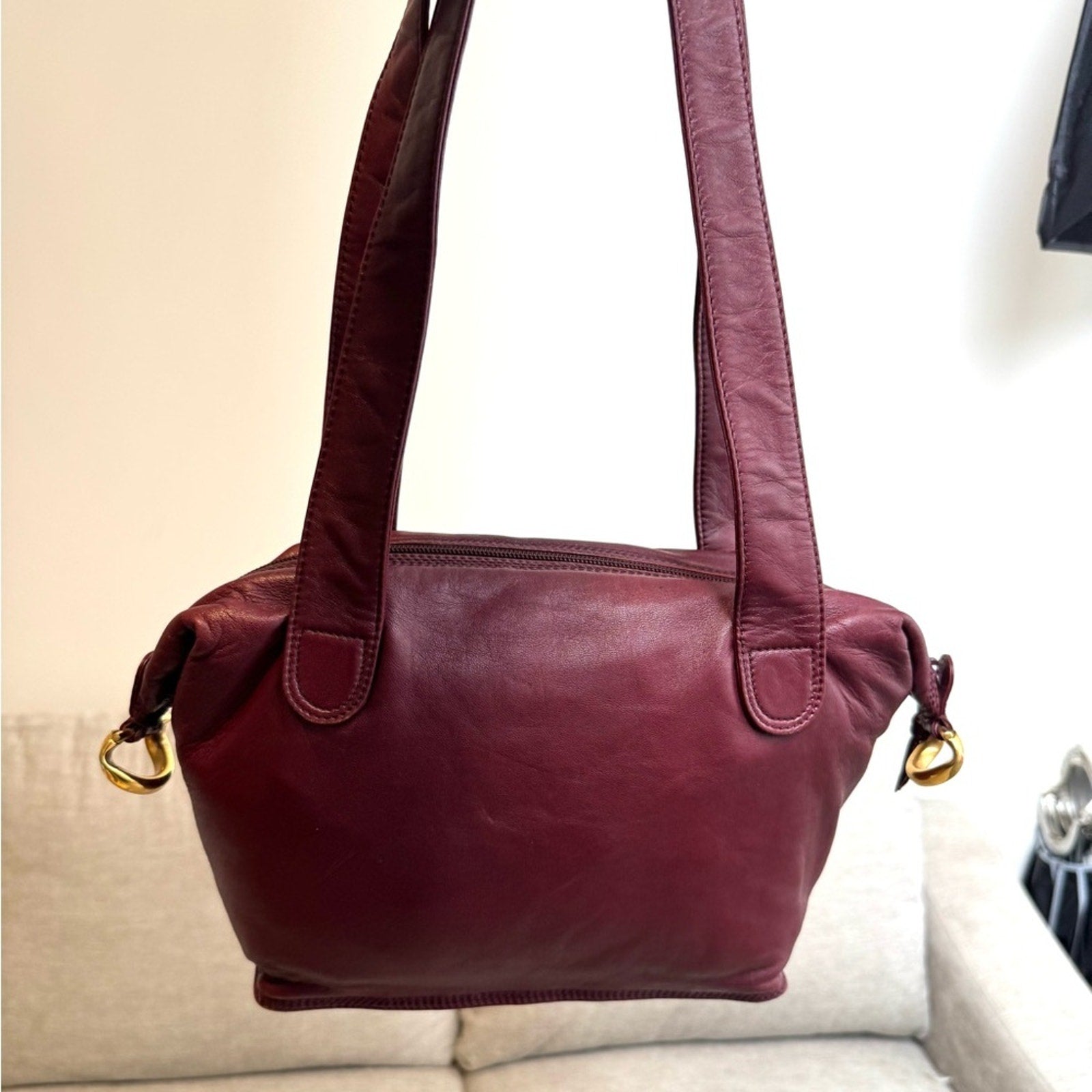 Loewe leather long strap buttery soft w/anagram and gold side gorgeous accents