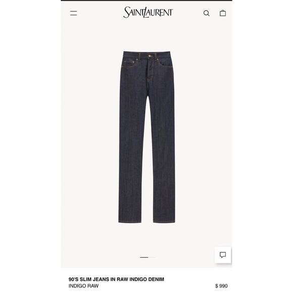 Saint Laurent 90'S SLIM JEANS IN RAW INDIGO DENIM NWT’s, Sz 31/8 Sold Out on YSL