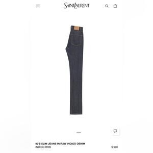 Saint Laurent 90'S SLIM JEANS IN RAW INDIGO DENIM NWT’s, Sz 31/8 Sold Out on YSL